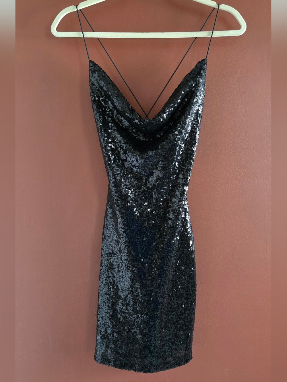 Black Sequin Cowl Neck Slip Dress - Price Firm